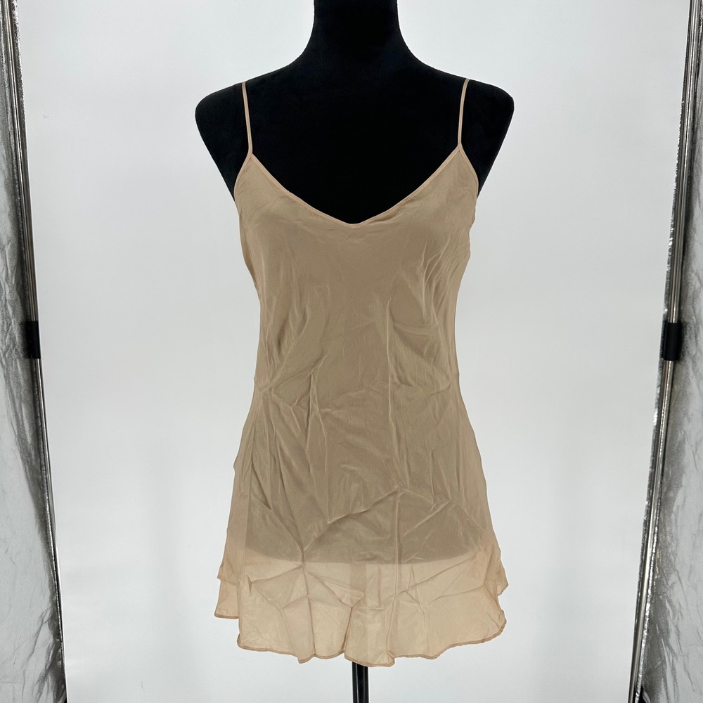 Beautiful People 100% Silk Beige Camisole Sheer Nude Cami Top Mini Slip Dress M